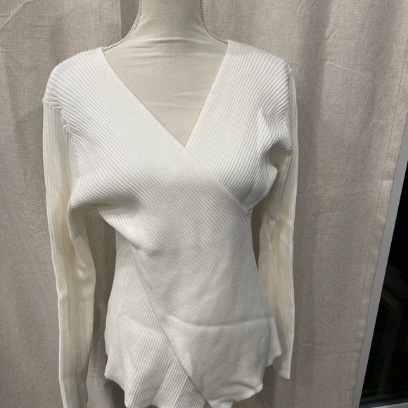 White Ribbed Wrap Sweater - Picture 2 of 6